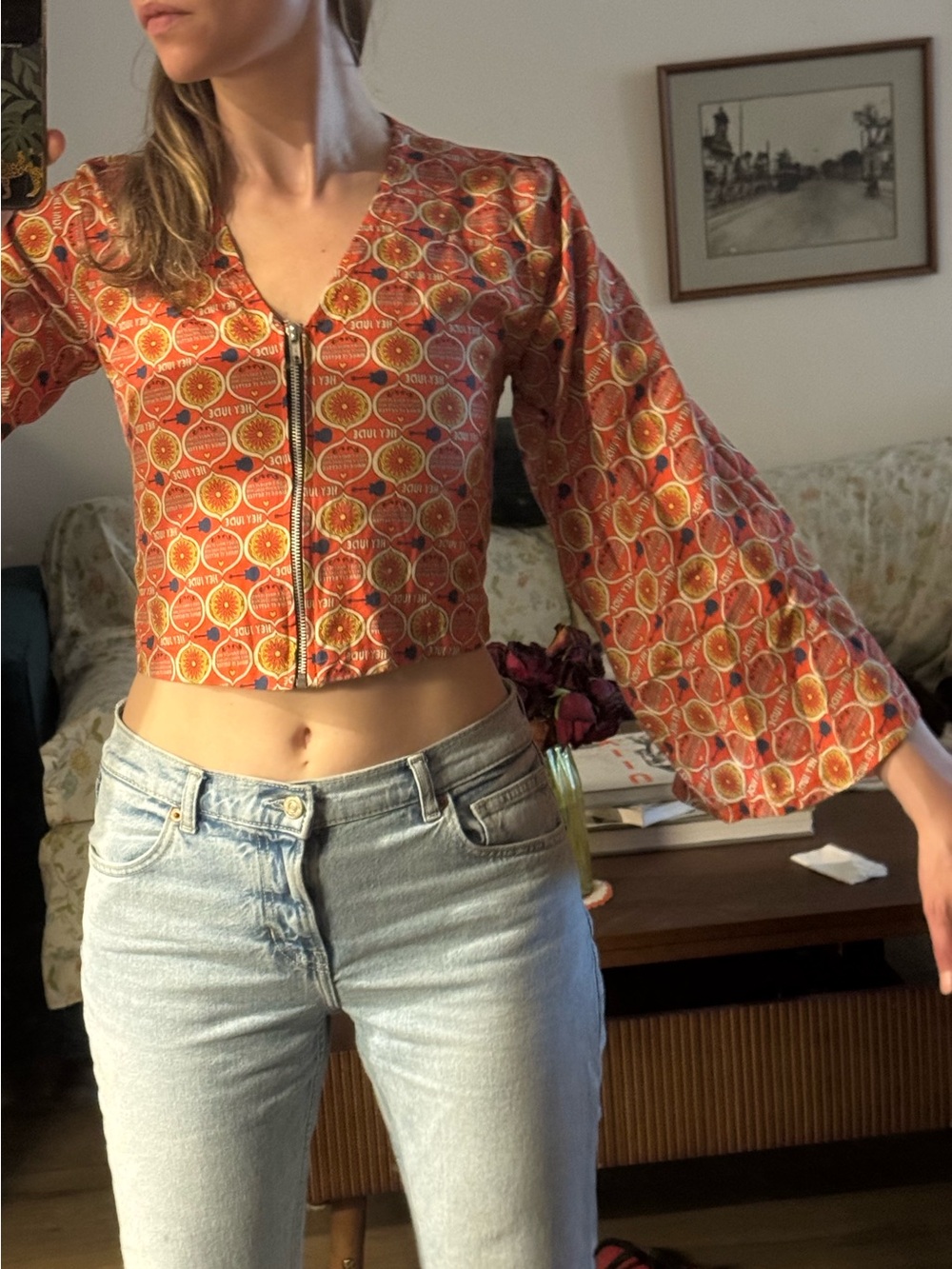 Vintage 70s Beatles Printed Zip-Front Crop Top - Hey Jude - Size XXS